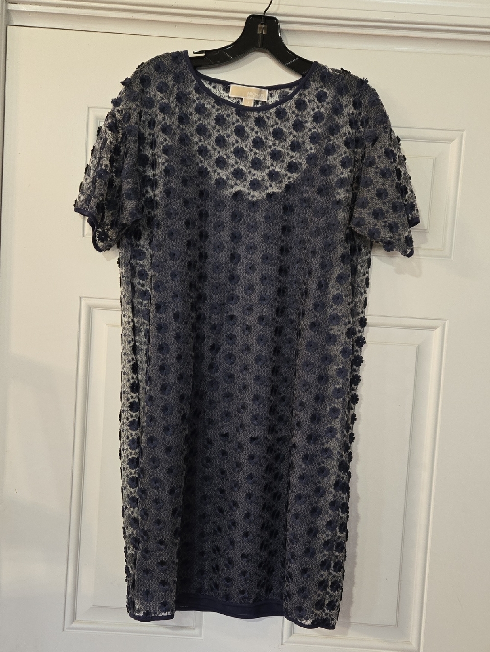 Michael Kors Navy Textured Flower Midi Dress
